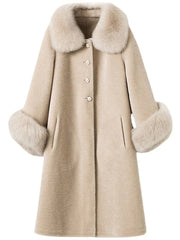 Faux Fur Trim Overcoat with Relaxed Straight Sleeves