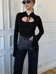 Mock Neck Cutout Bell Sleeve Top