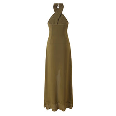 Floral beaded halter neck midi dress back view