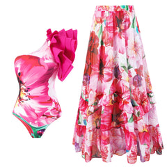 V-Neck Tie-Strap Swimsuit and Wrap Skirt Set
