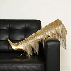 Pointed Toe Metallic Fringe Boots