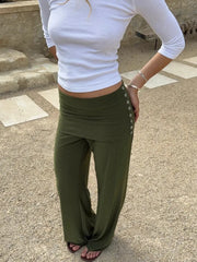 Wide Leg Button Detail Palazzo Pants
