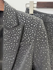Grey Crystal Embellished Blazer and Pants Set
