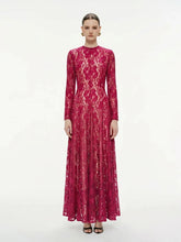 Fuchsia long sleeve lace embellished maxi dress