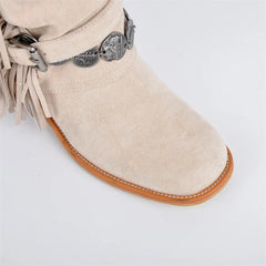 Fringe Detail Square Toe Boots