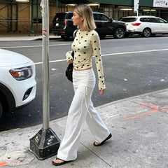 Solid Fold Over Waist Wide Leg Pants