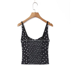 Black Polka Dot Lace Trim Strap Top