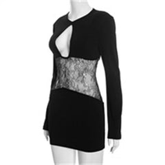 Lace Waist Cutout Long Sleeve Mini Dress