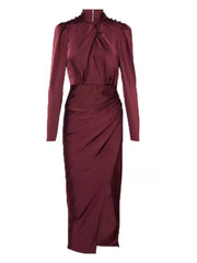 Maroon evening gown with long sleeves
