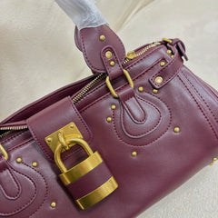 Gold Lock Leather Tote Bag
