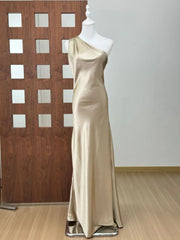 One-Shoulder Maxi Dress with Draped Neckline and Low Open Back