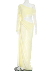 Draped Cutout One Shoulder Maxi Dress