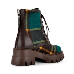 Plaid Platform Block Heel Boots