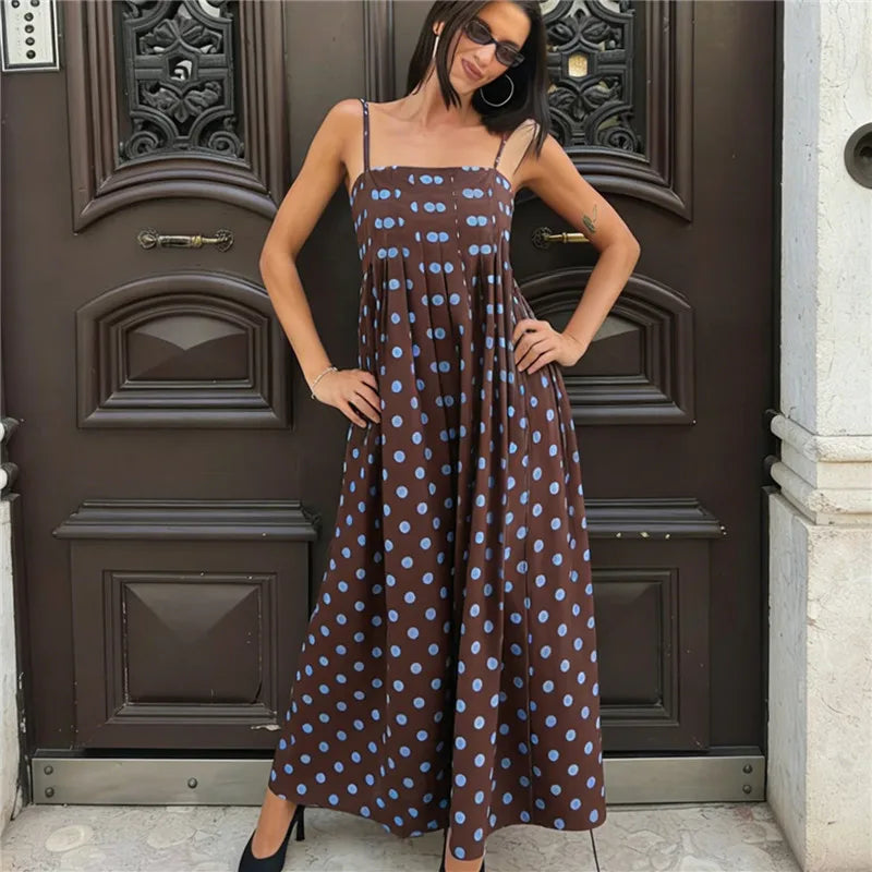 Polka Dot Spaghetti Strap Maxi Dress