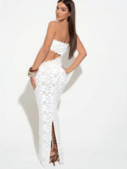 Strapless Lace Cutout Maxi Dress