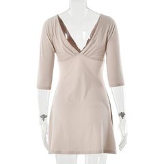 Three-Quarter Sleeve V-Neck Mini Dress
