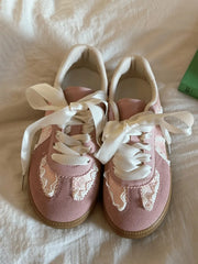 Lace Trim Ribbon Lace Up Sneakers