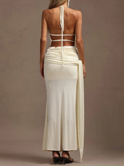White Open Back Cowl Neck Drape Maxi Dress