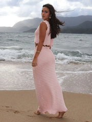 Scalloped Edge Knit Crop Top & Maxi Skirt Two-Piece Set
