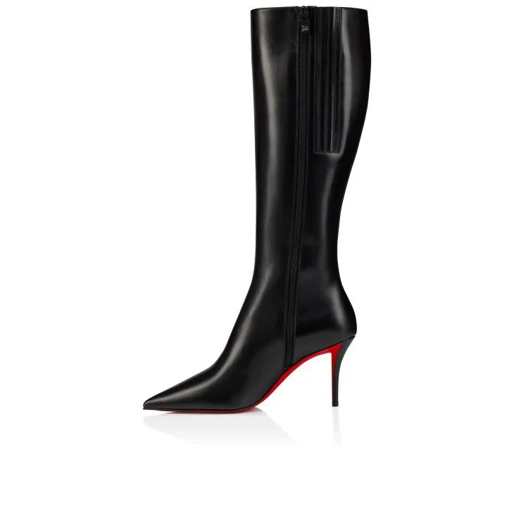 Black knee-high boot with red sole