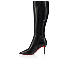 Suede Printed Pointed Knee High Heeled Boots