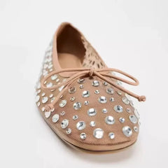 Crystal Embellished Mesh Ballet Flats