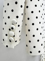 Polka Dot Bow Blazer and Wide-Leg Pants Set