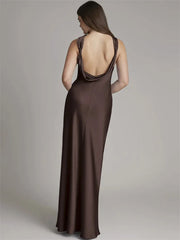 Halter Neck Sleeveless Satin Maxi Dress