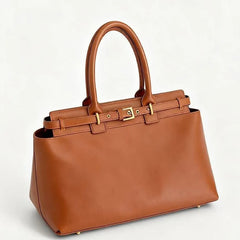 Microfiber Leather Structured Top-Handle Tote Bag – Black & Tan