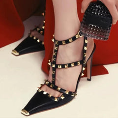 Riveted Square Toe Stiletto Heels