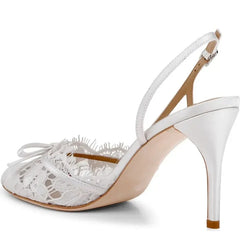 Butterfly Knot Lace Slingback Heels