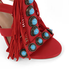 Fringe Jewel Tassel Rivet Stiletto Ankle Boots