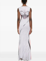 Sheer Kitty Print Sleeveless Maxi Dress