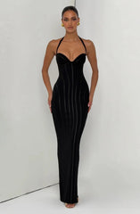 Halter Neck Corset Boned Bodycon Maxi Dress