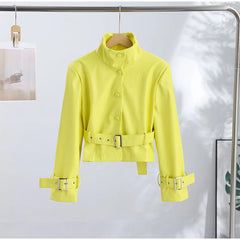 Belted Mock Neck Cropped Jacket