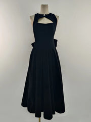 Burgundy Bow Backless Hollow Out A-Line Dress | O Neck Evening Gown