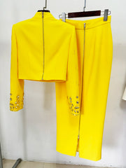 Embellished Stand Collar Cropped Jacket and Maxi Skirt Set