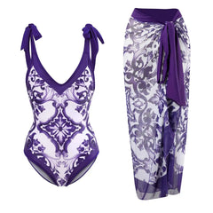 Bustier One-Piece Swimsuit and Wrap Skirt Set