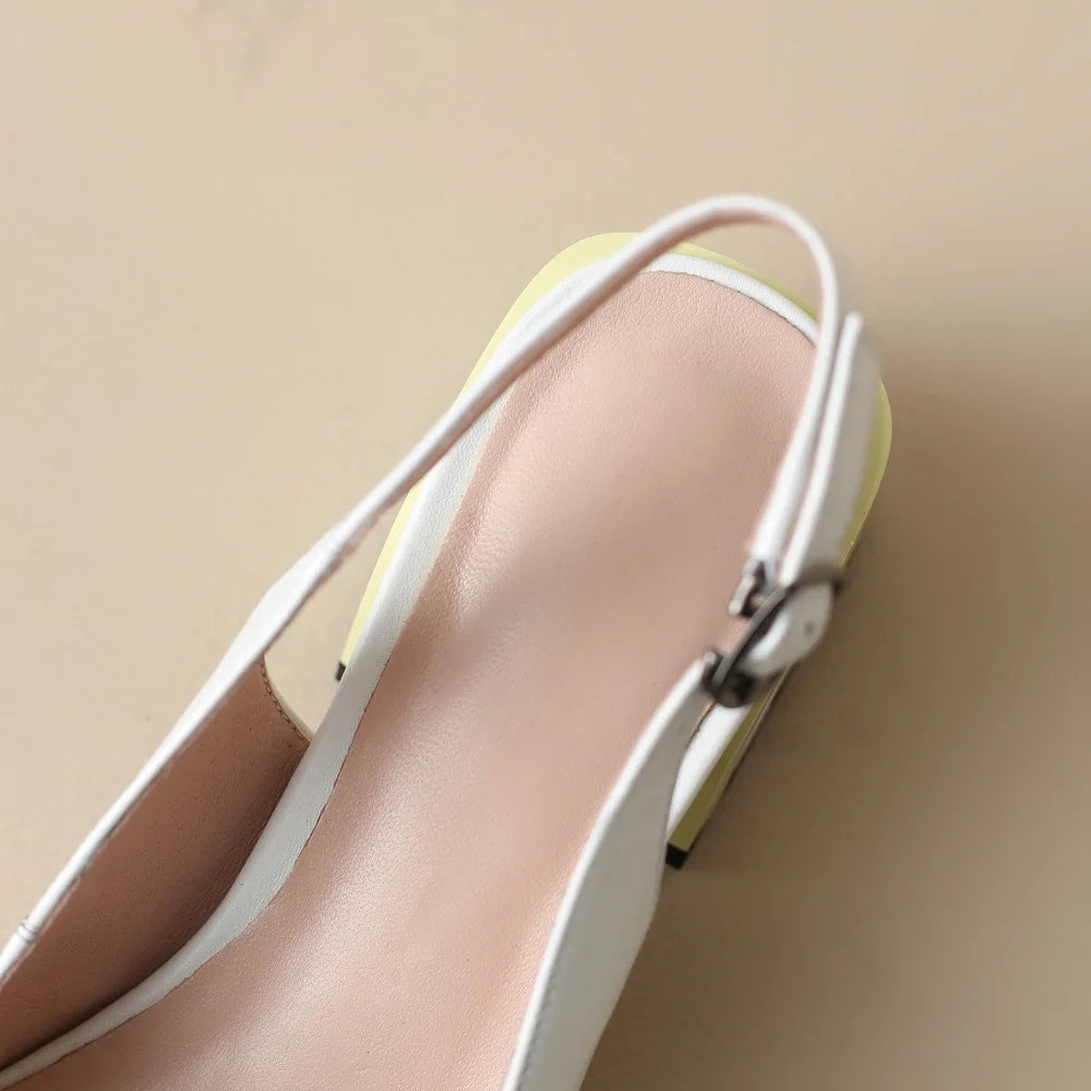  Leather Chunky Sandals Women High Heels Shoes Slingback Pumps