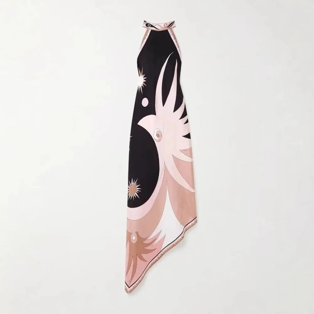 Black and pink dress with abstract design on a white background