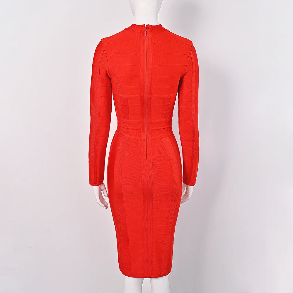 Red dress on a mannequin against a white background