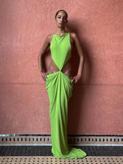 Green Side Cut-out Sleeveless Maxi Dress