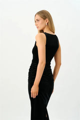 Black Velvet Tank U-Neck Maxi Dress