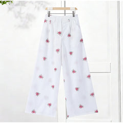 White Floral Print Corset and Wide Leg Pants Set