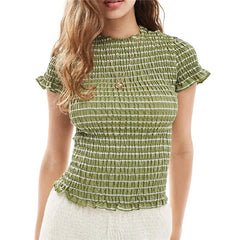 Smocked Plaid Peplum Top