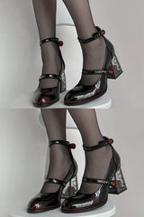 Black Rose Heeled Pumps | Gothic Mary Jane High Heels
