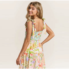 Floral Smocked Bust Tie Strap Maxi Dress