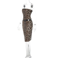 Sparkle Leopard Print Strapless Top And Midi Skirt Matching Set