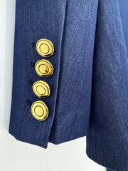 Blue Notched Lapel Single Button Blazer Flare Leg Trouser Suit