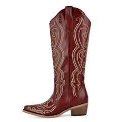 Knee High Embroidery Western Cowgirl Boots